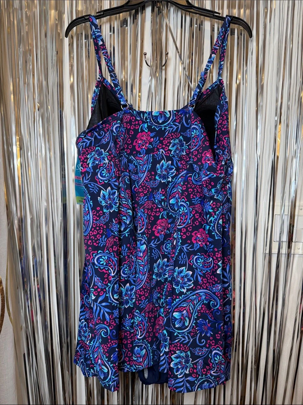 Swim Solutions Navy Blue Multi Floral Paisley One-Piece Swimdress Size 24W NEW - Picture 5 of 8